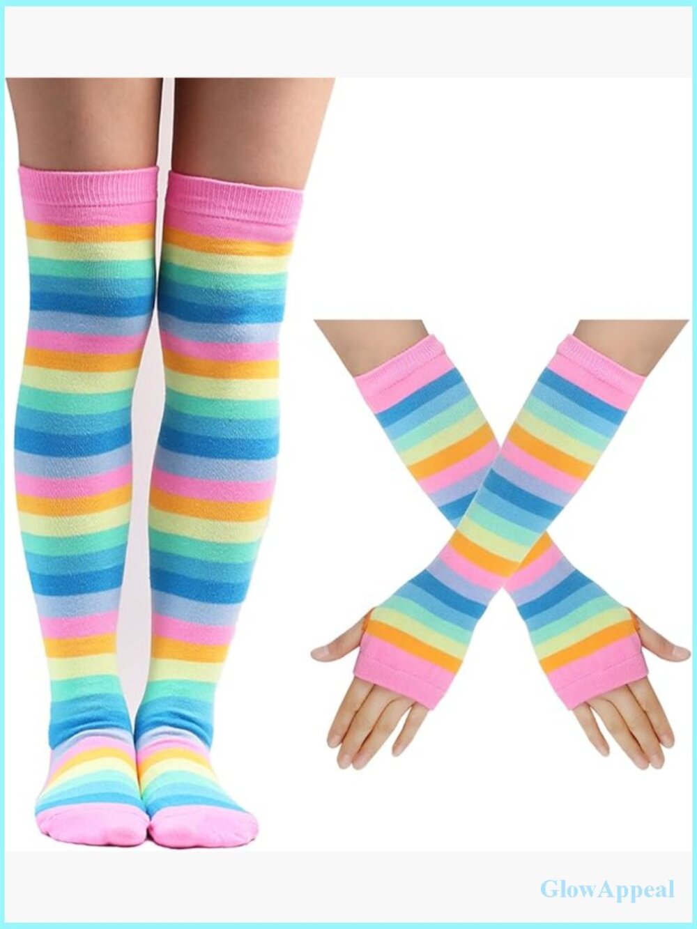 Knee High Socks Fingerless Gloves Set Leg Warmers One Size